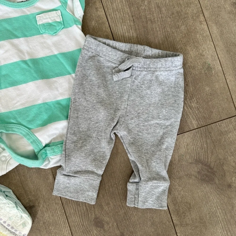 Newborn Carter’s / Koala Baby Baby Boy clothes & two pampers diapers